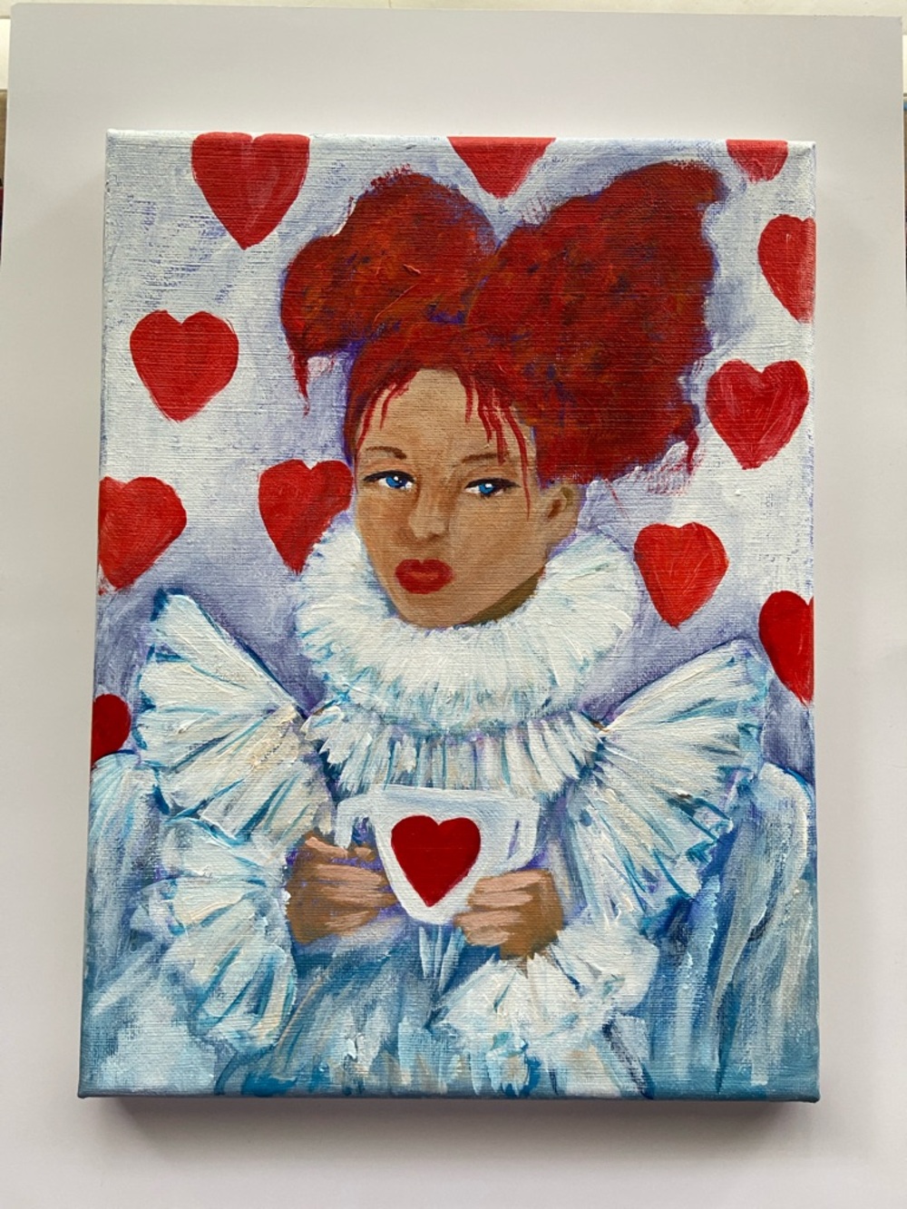 Queen of Hearts Portrait Original Acrylic Painting on 9" x 12" Canvas - Picture 7 of 11
